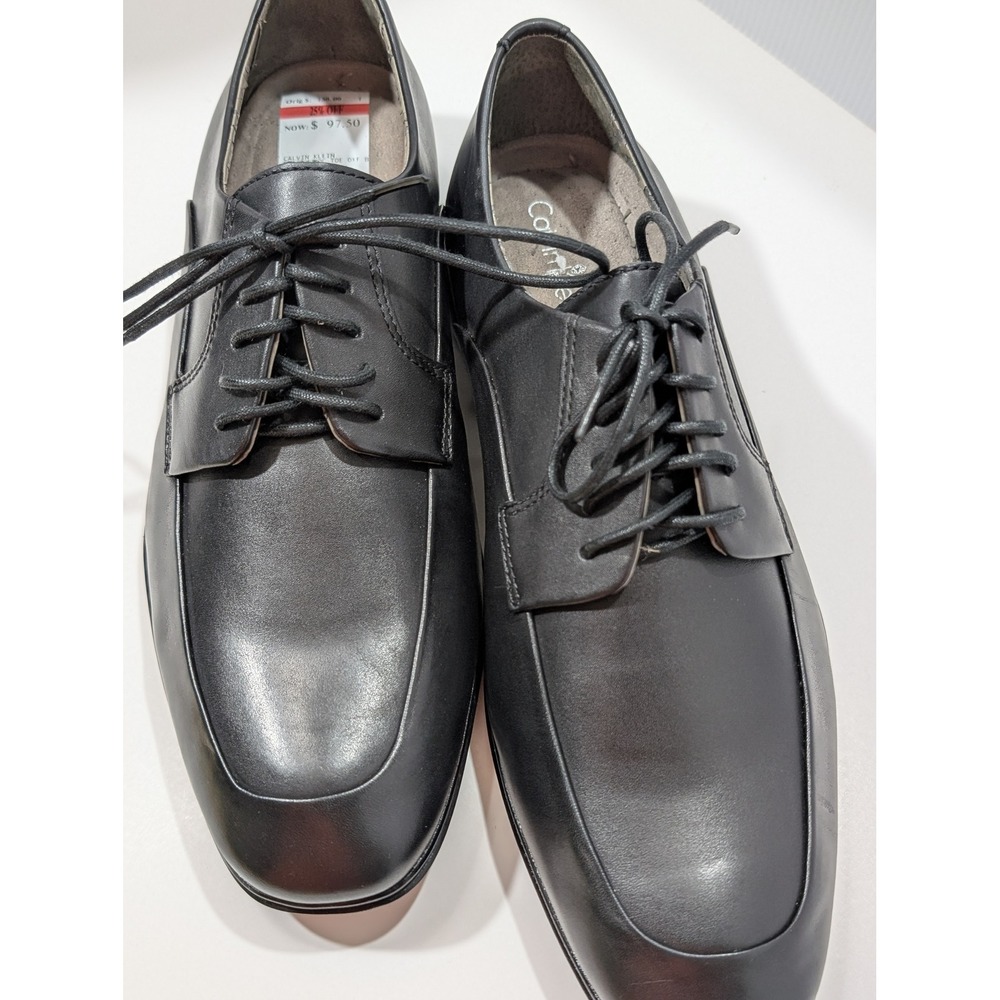Calvin Klein Mens Black Leather Moc Toe Oxford Dress Shoes Size 9.5 80CLRSZ9.5